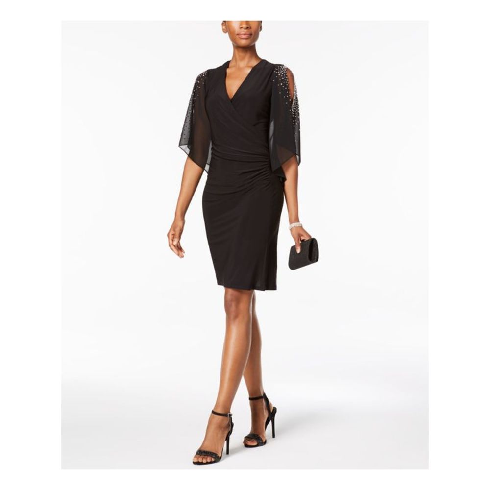 JBS LIMITED Womens Black Cold Shoulder Surplice Neckline Party Dress M